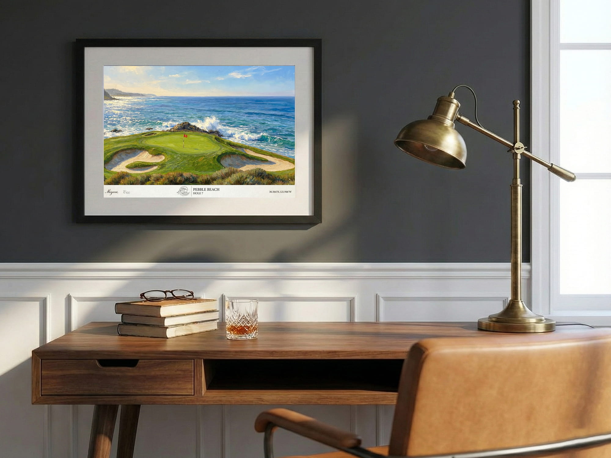 Pebble Beach Hole 7 artwork shown in a room