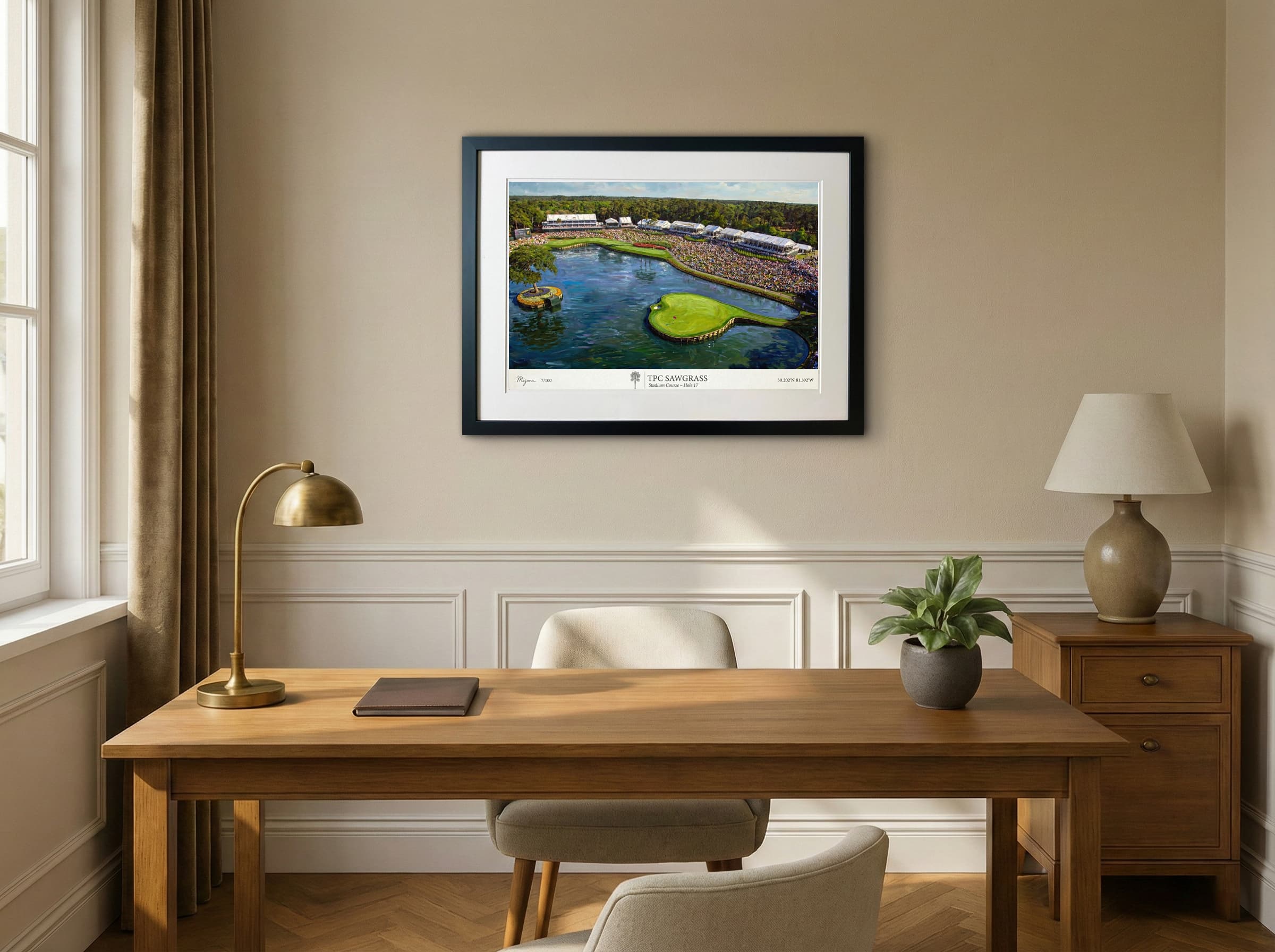TPC Sawgrass Hole 17 shown in a room